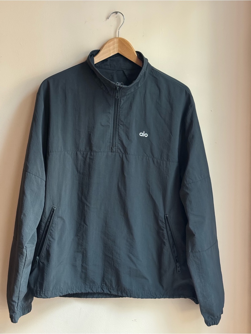 Alo Women's 1/2 Zip Woven Nylon Jacket w/ Zipped Pockets Gray Size S